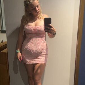 light pink lace up open back beaded